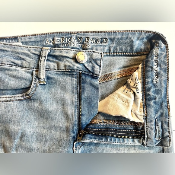 American Eagle Distressed Super Stretch Blue Jeans Women’s Hi-Rise Jegging Sz 2 - Picture 8 of 15